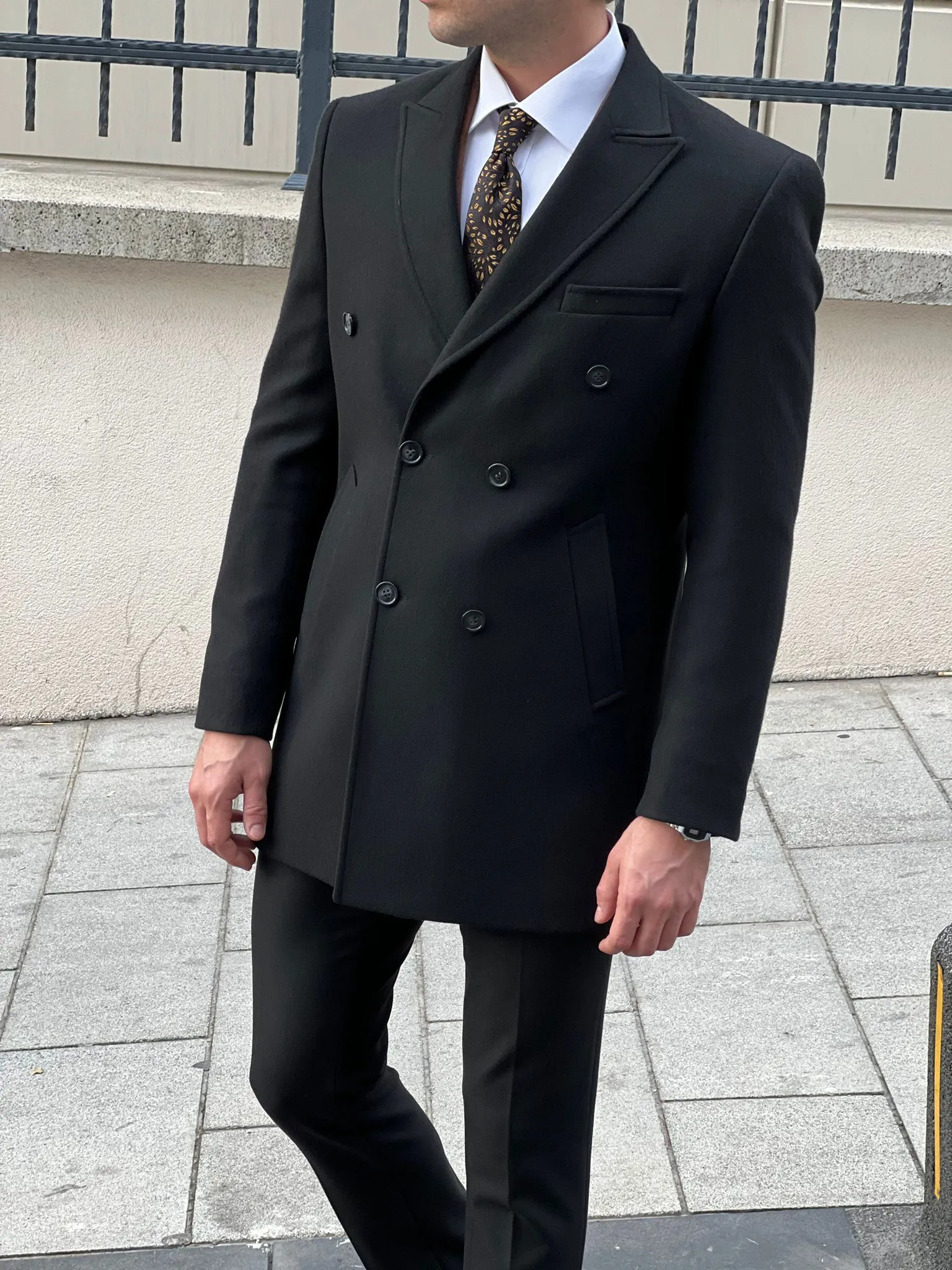 Rick Black Double-Breasted Wool Coat