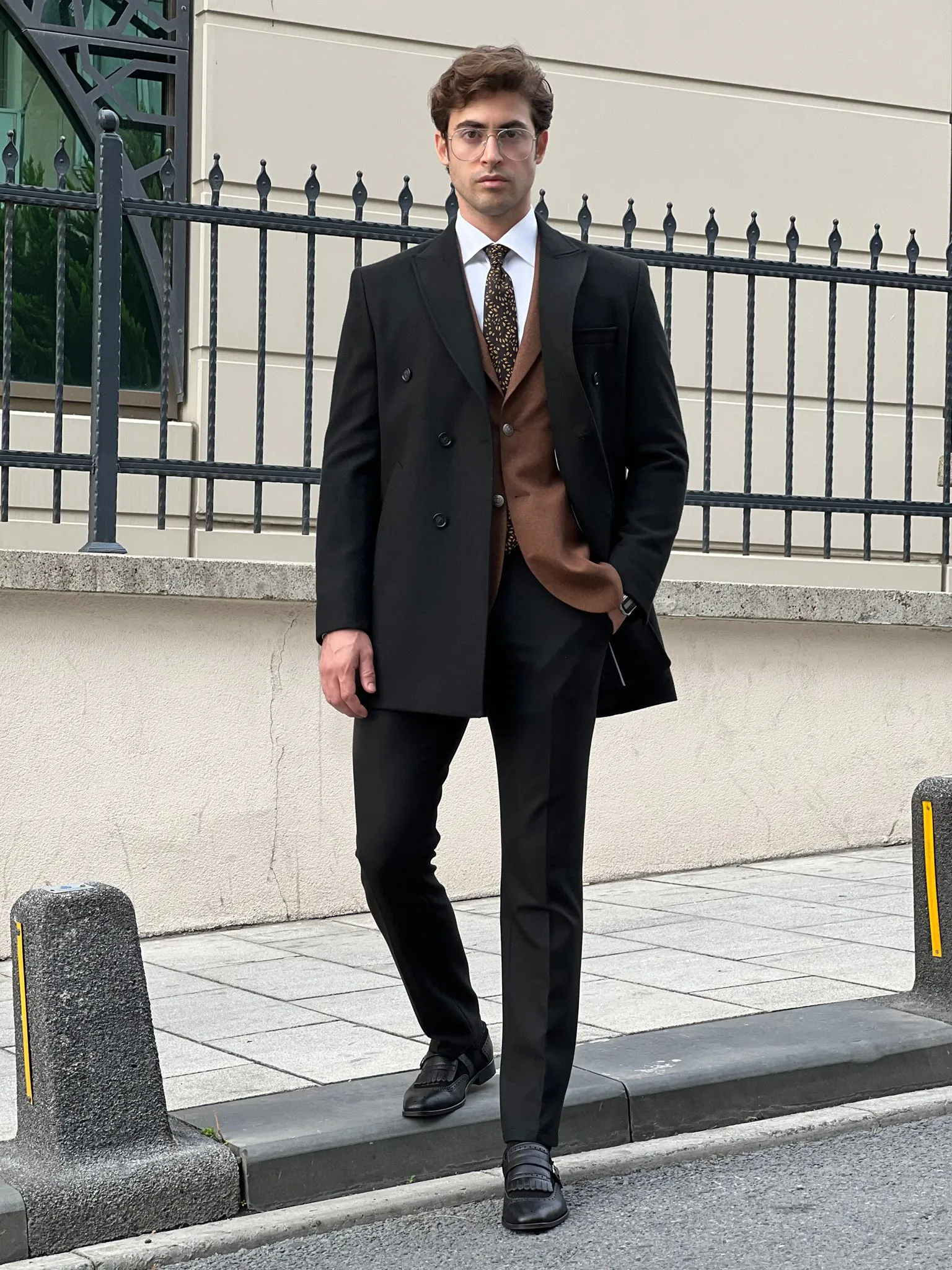 Rick Black Double-Breasted Wool Coat