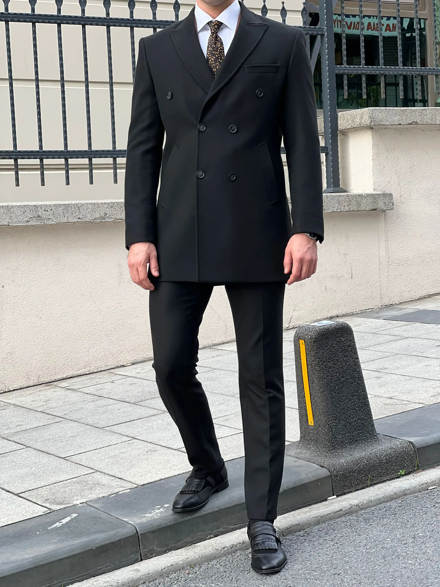 Rick Black Double-Breasted Wool Coat