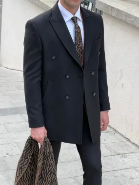 Rick Black Double-Breasted Wool Coat