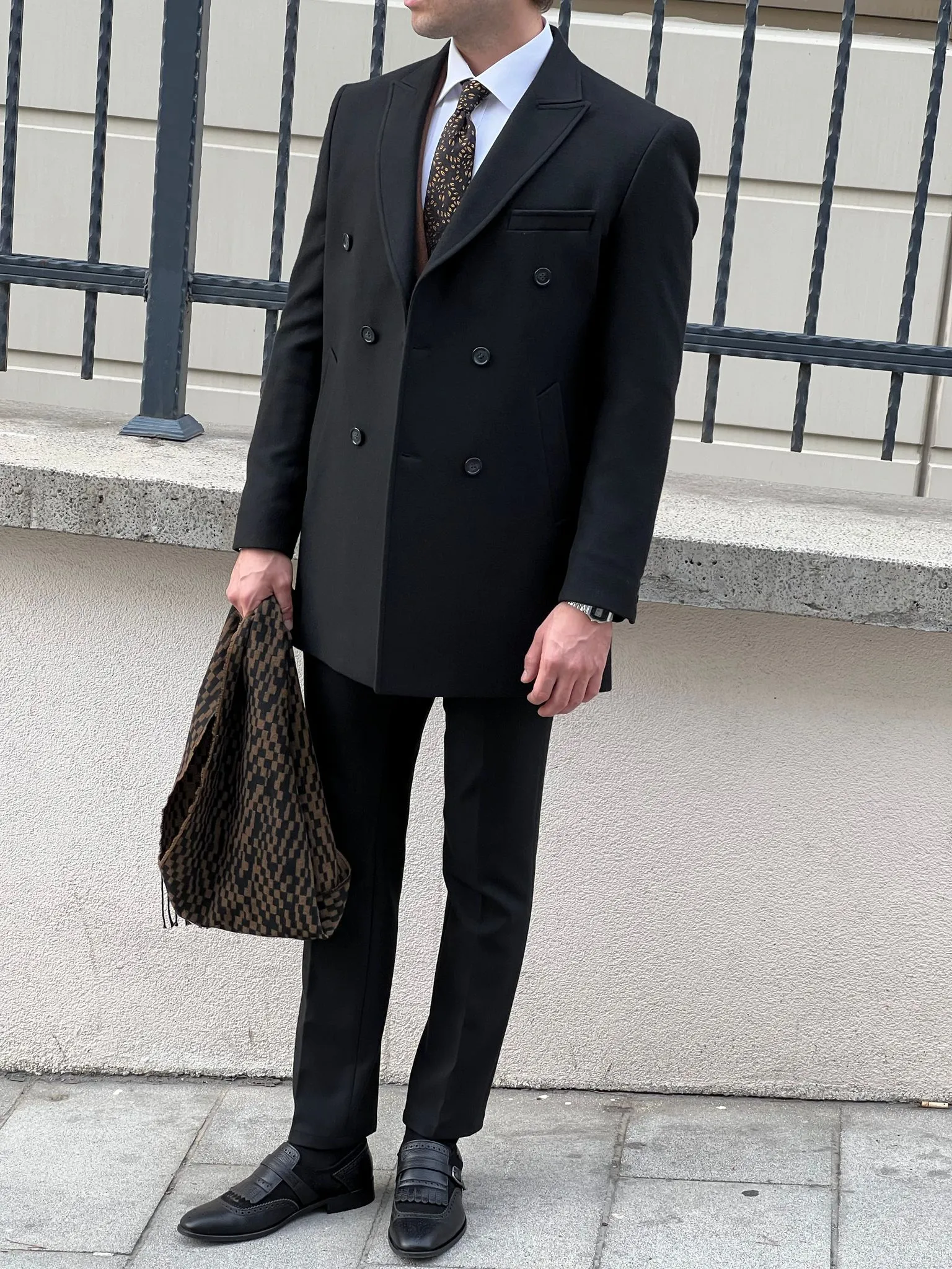 Rick Black Double-Breasted Wool Coat