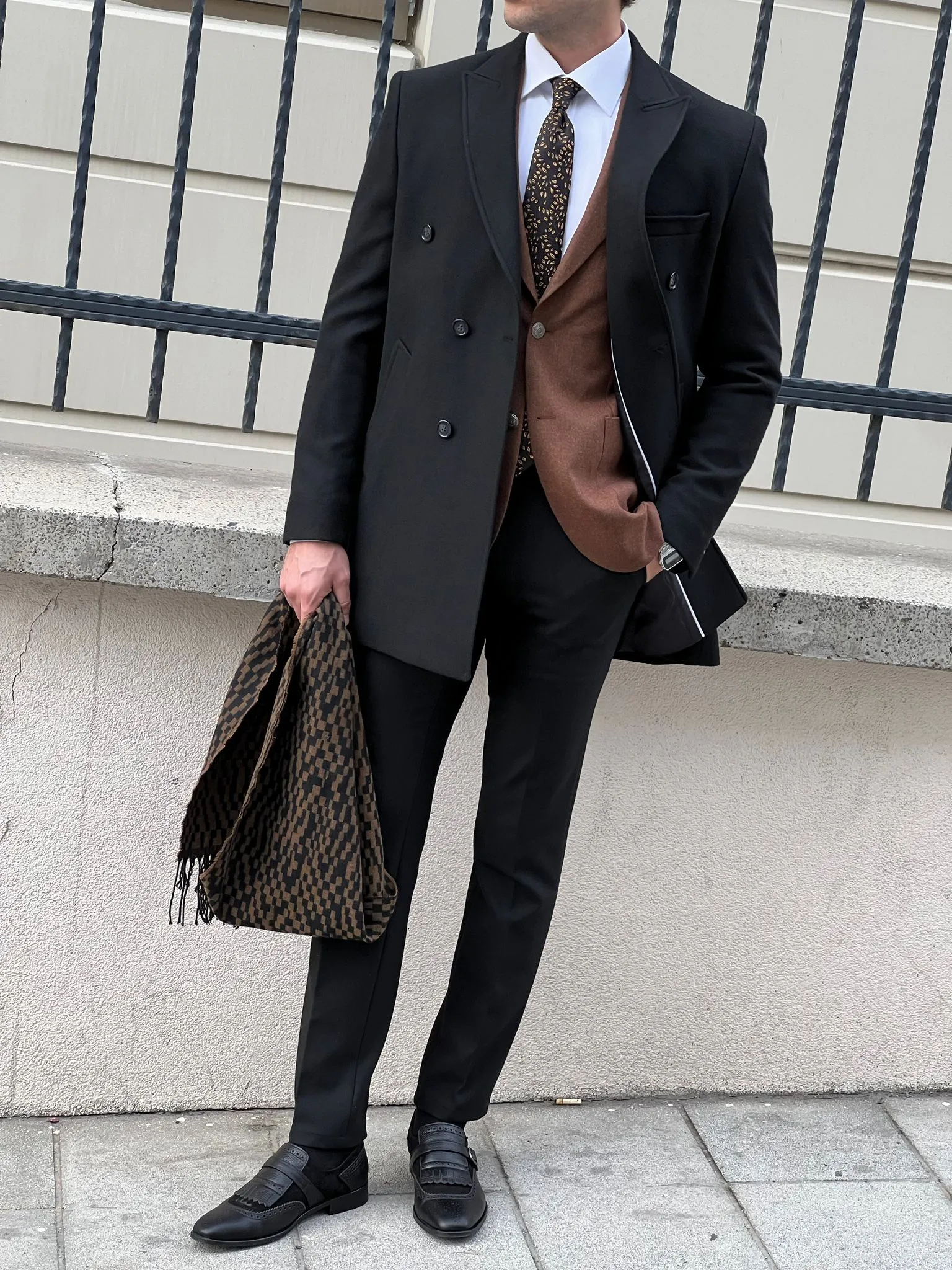 Rick Black Double-Breasted Wool Coat