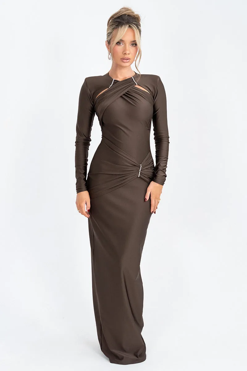 Rose Hollow Out Long Sleeve Sexy Maxi Dress