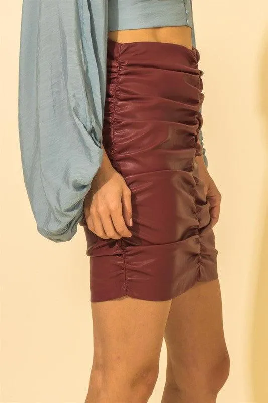 ruched faux leather skirt