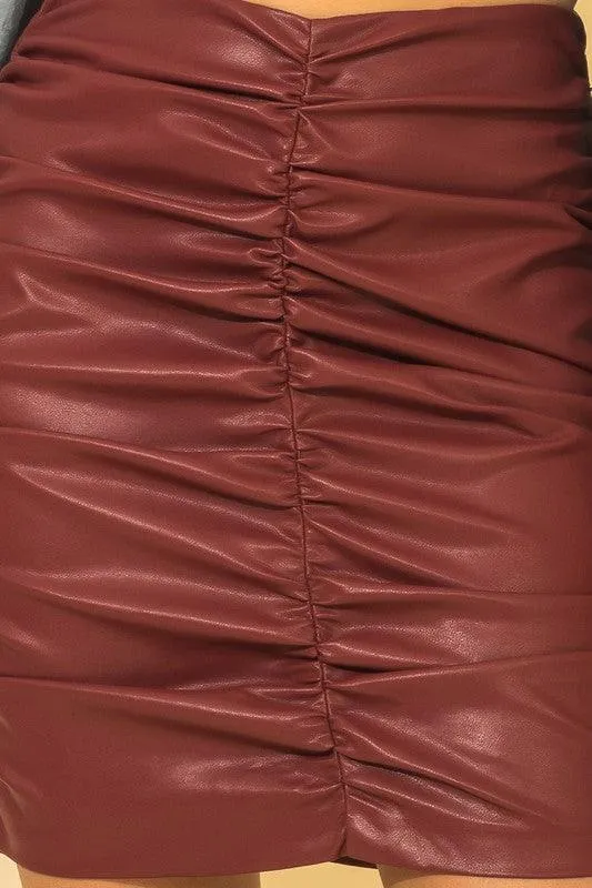 ruched faux leather skirt