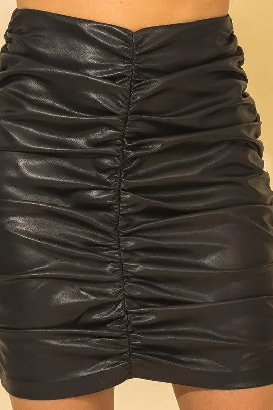 ruched faux leather skirt