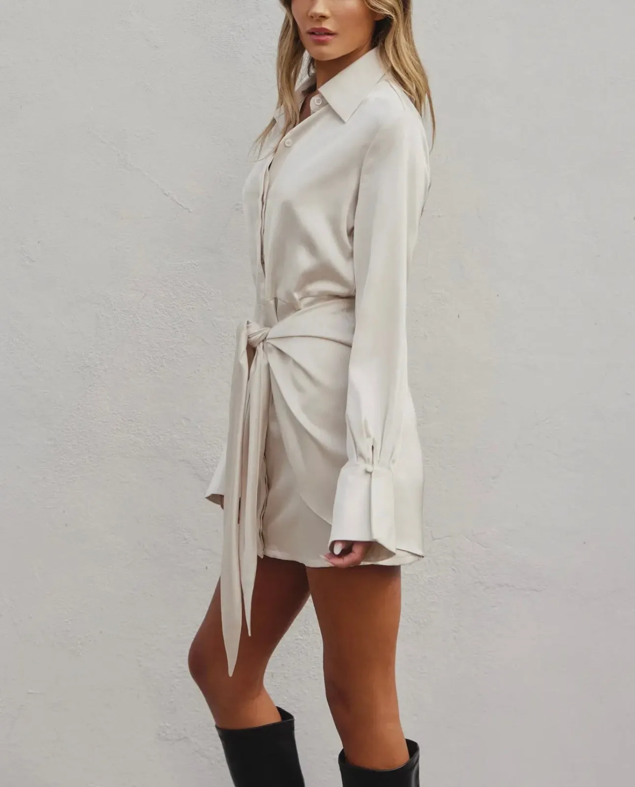 Sadie, The Satin Tie Waist Mini Shirt Dress - Perfect For New Years Dress By Dress Forum