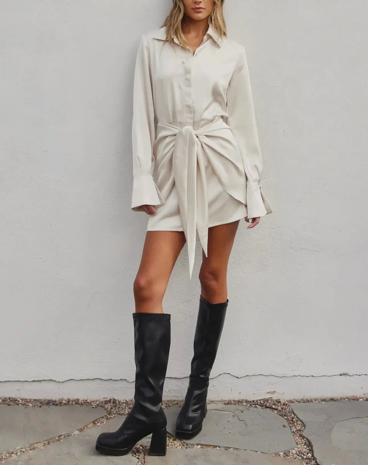 Sadie, The Satin Tie Waist Mini Shirt Dress - Perfect For New Years Dress By Dress Forum