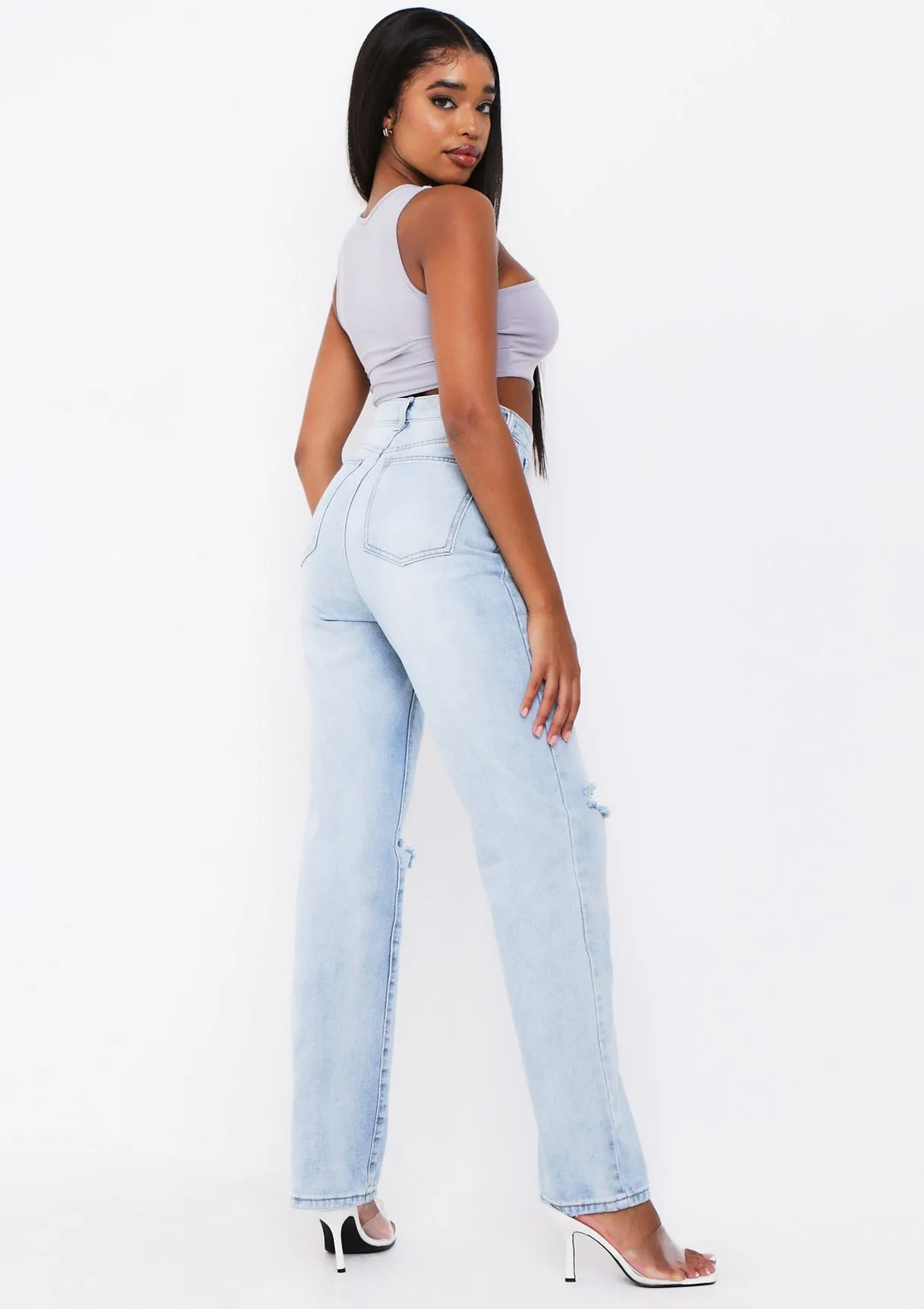 Seera Denim Light Wash Knee Slit Jeans
