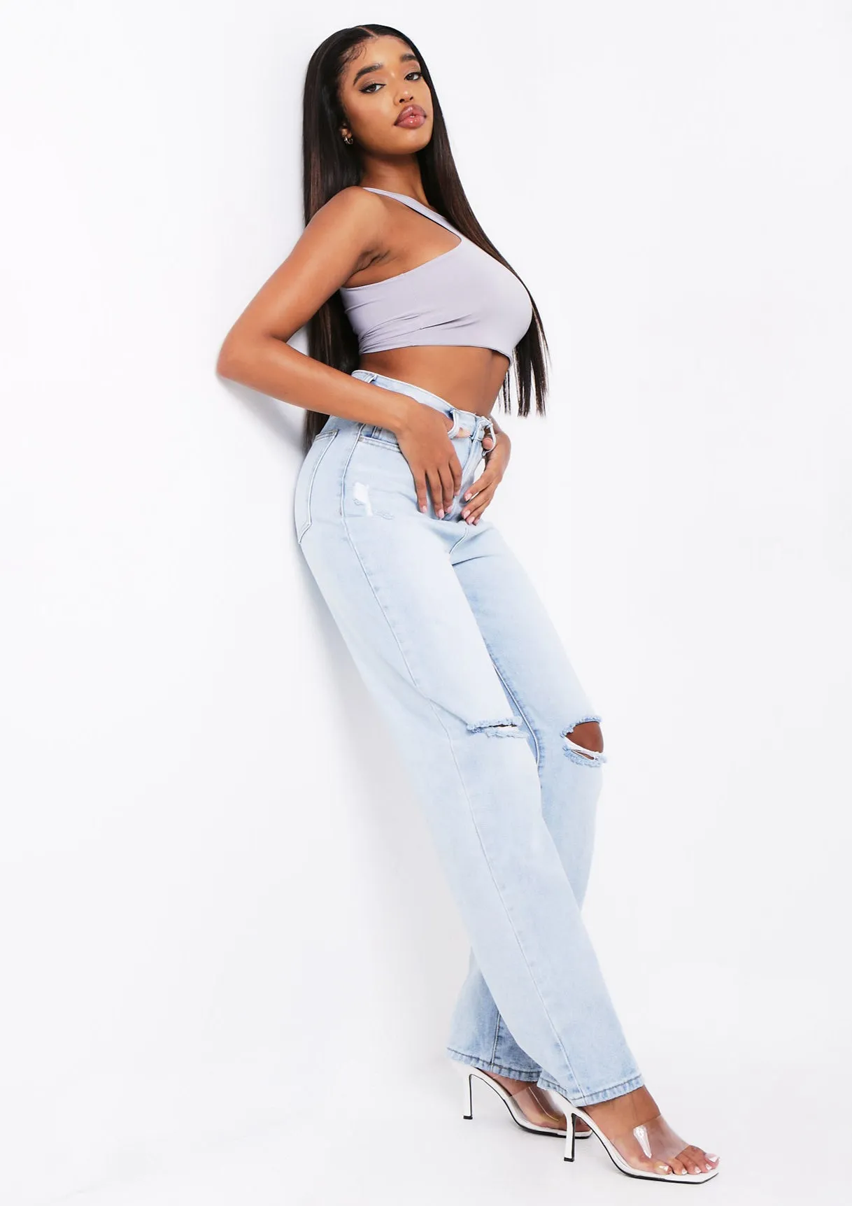 Seera Denim Light Wash Knee Slit Jeans
