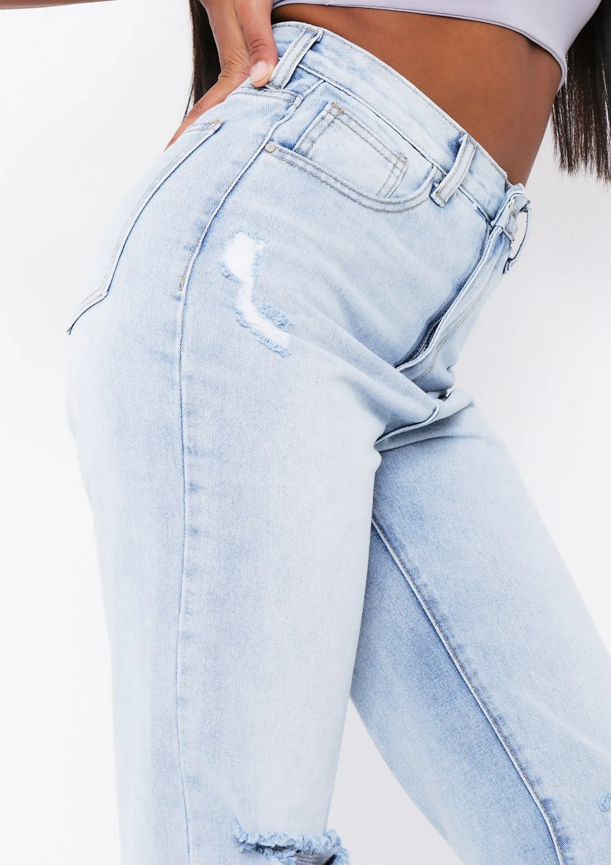 Seera Denim Light Wash Knee Slit Jeans