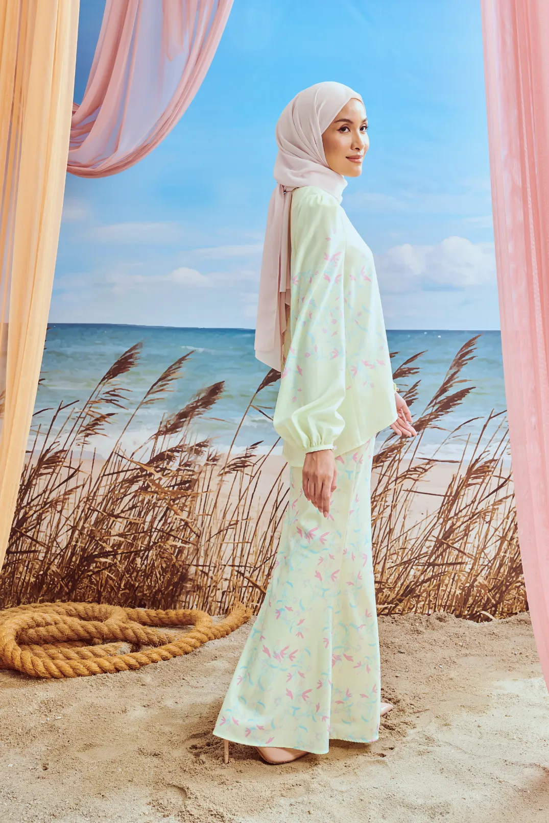 Serina Soft Yellow Bell Sleeves Kurung