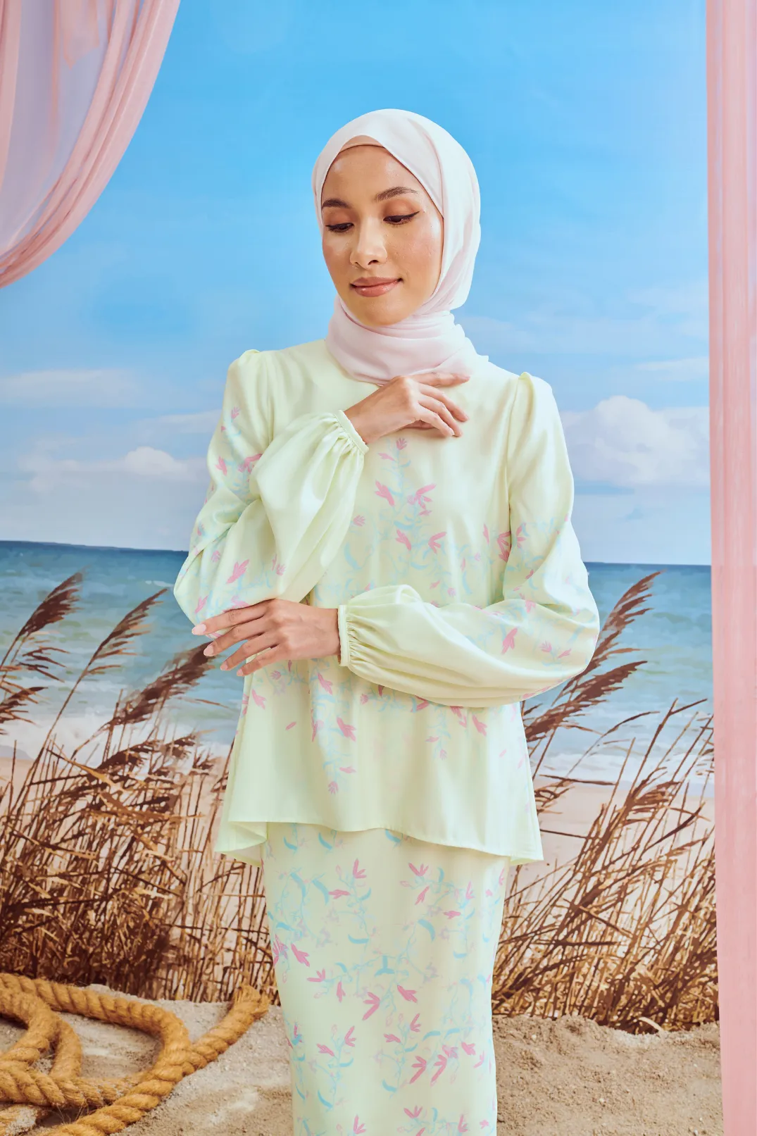 Serina Soft Yellow Bell Sleeves Kurung