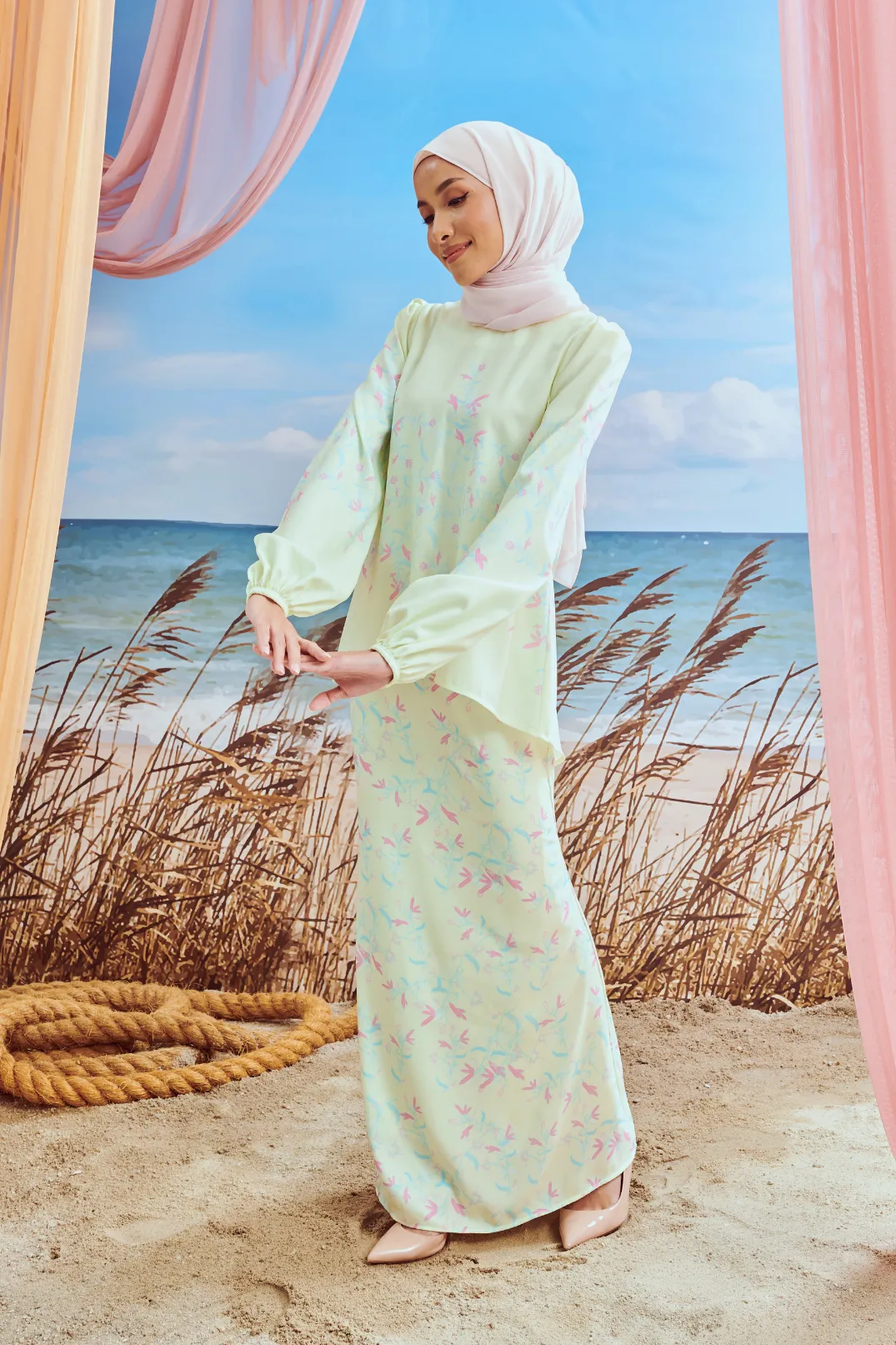 Serina Soft Yellow Bell Sleeves Kurung