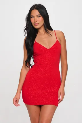 Sharma glitter buckle -back bodycon mini dress . red- black