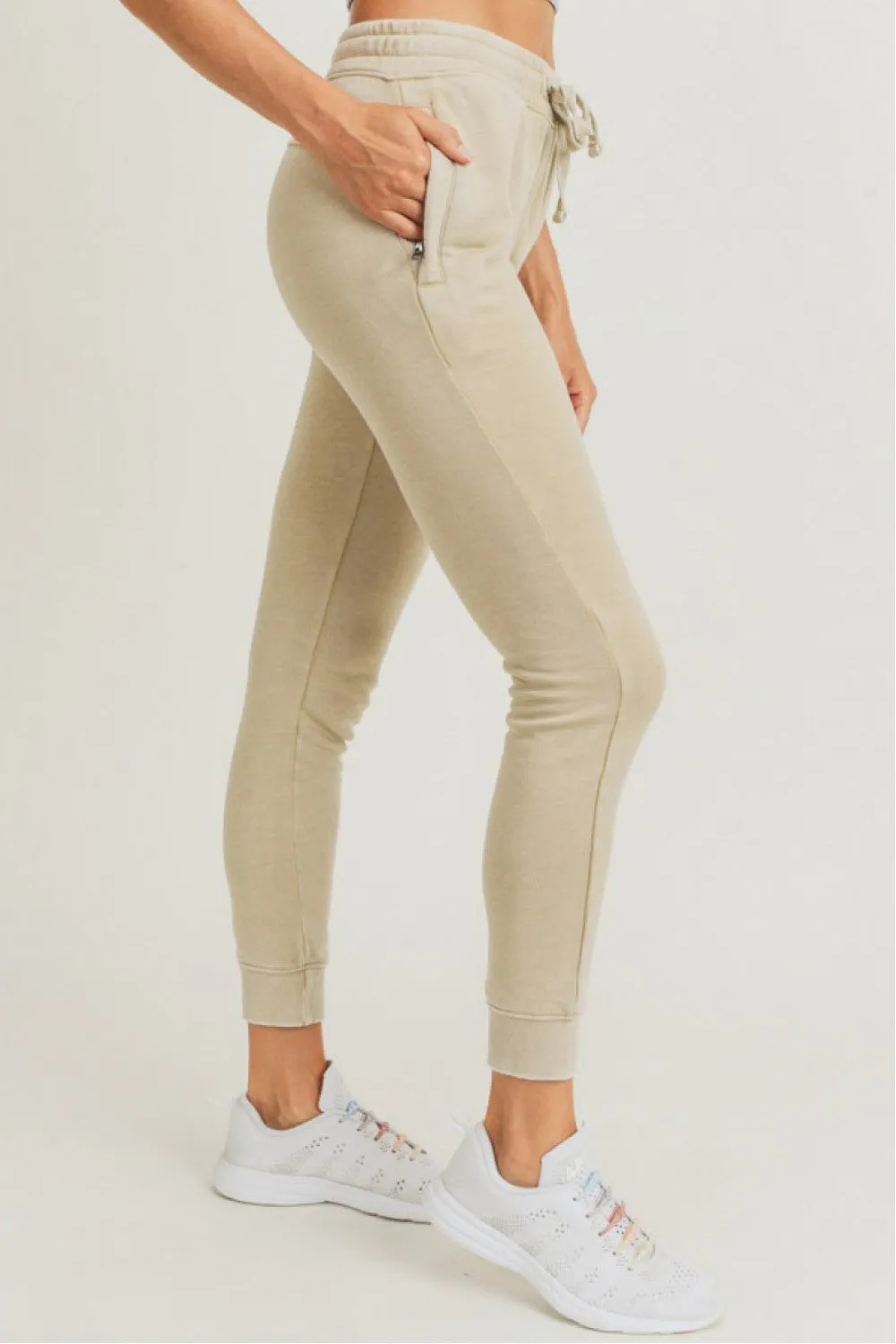 Skinny Fleece Joggers with Zippered Pockets