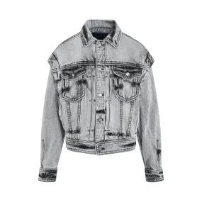 Sleeve Detachable Trucker Denim Jacket in Black
