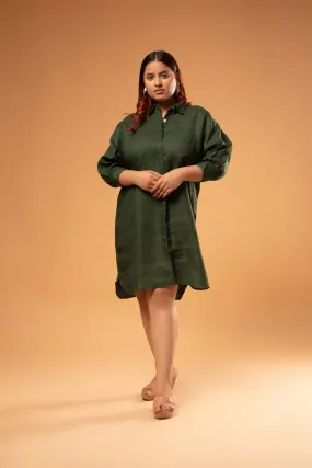 Smoked Cuff Shirt Dress In Green