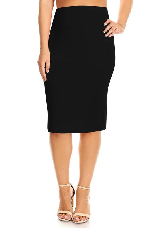 Solid Midi  Pencil Skirt -Plus Sized