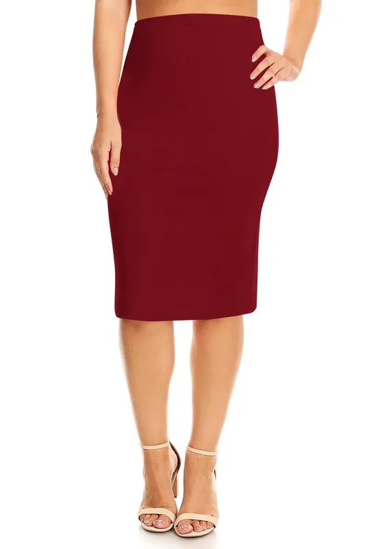 Solid Midi  Pencil Skirt -Plus Sized