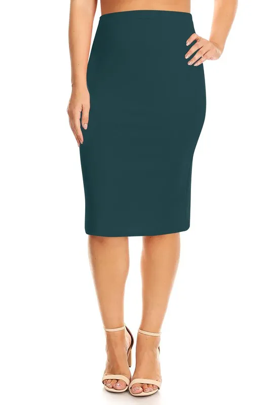 Solid Midi  Pencil Skirt -Plus Sized