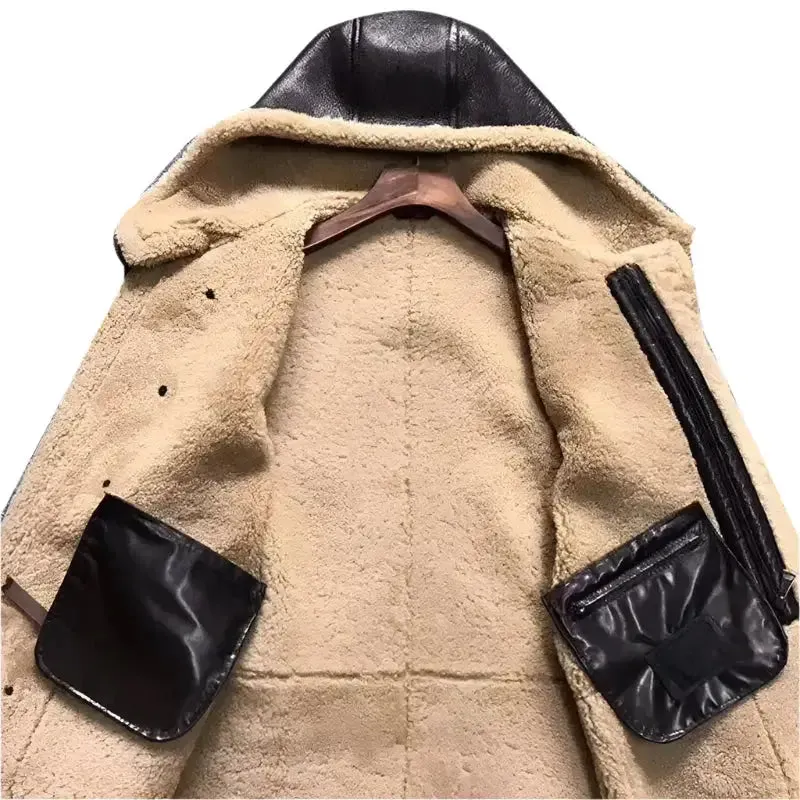 Stylish Men's Dark Brown Hooded Shearling Leather Jacket – Warm & Fashionable