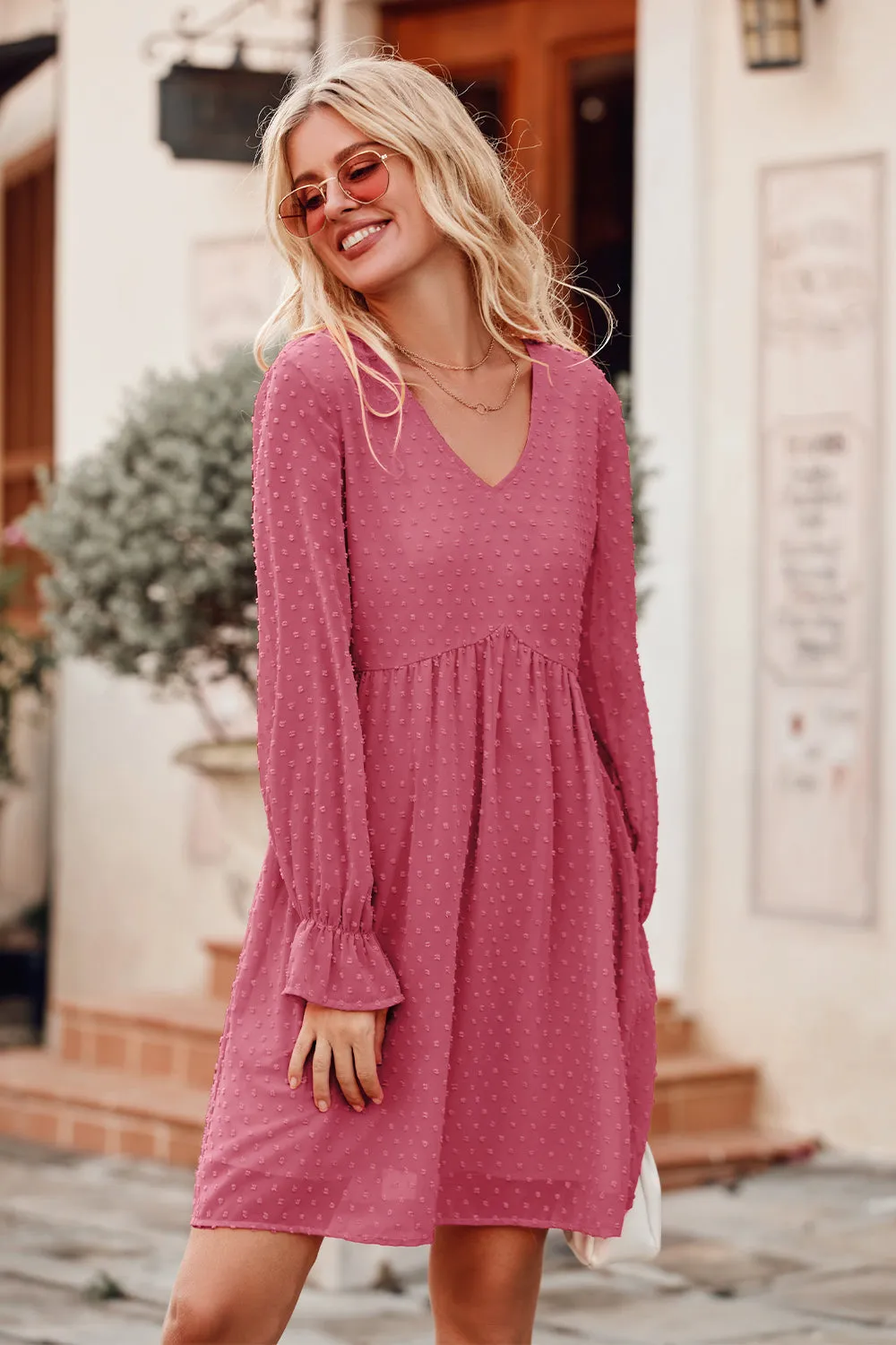 Swiss Dot Loose Fit Babydoll Mini Dress