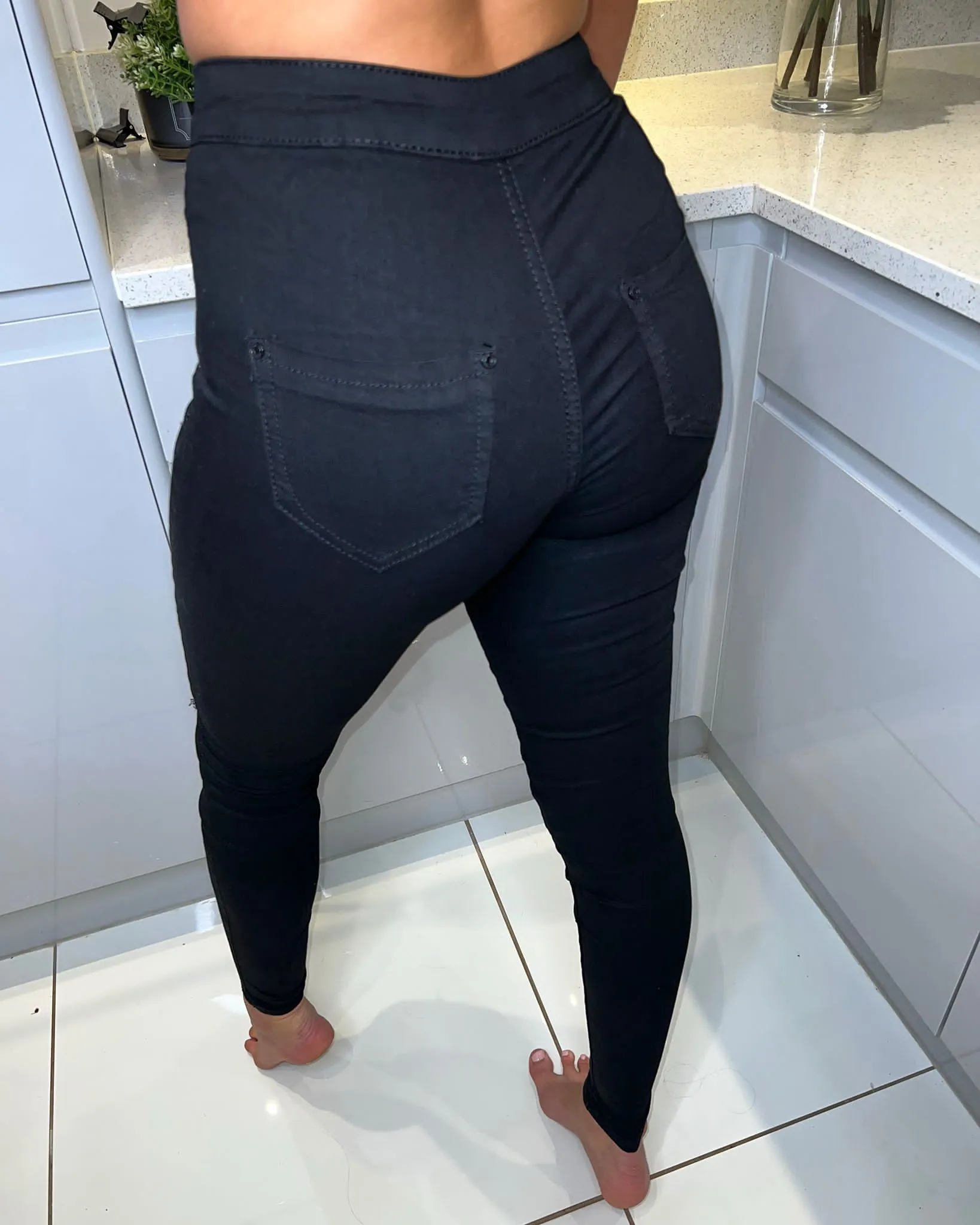‘Tara’ Black High Waisted Ripped Knee Jeans