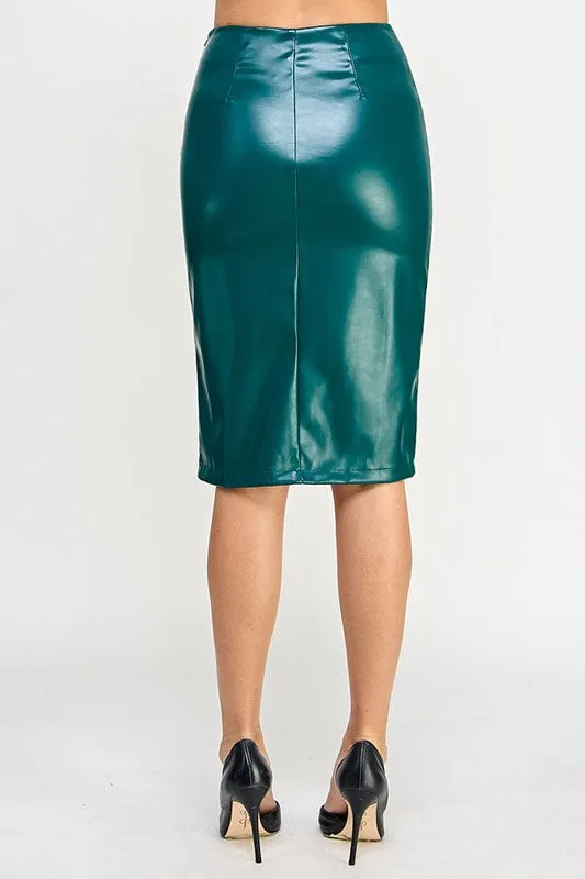 thigh slit faux leather pencil skirt