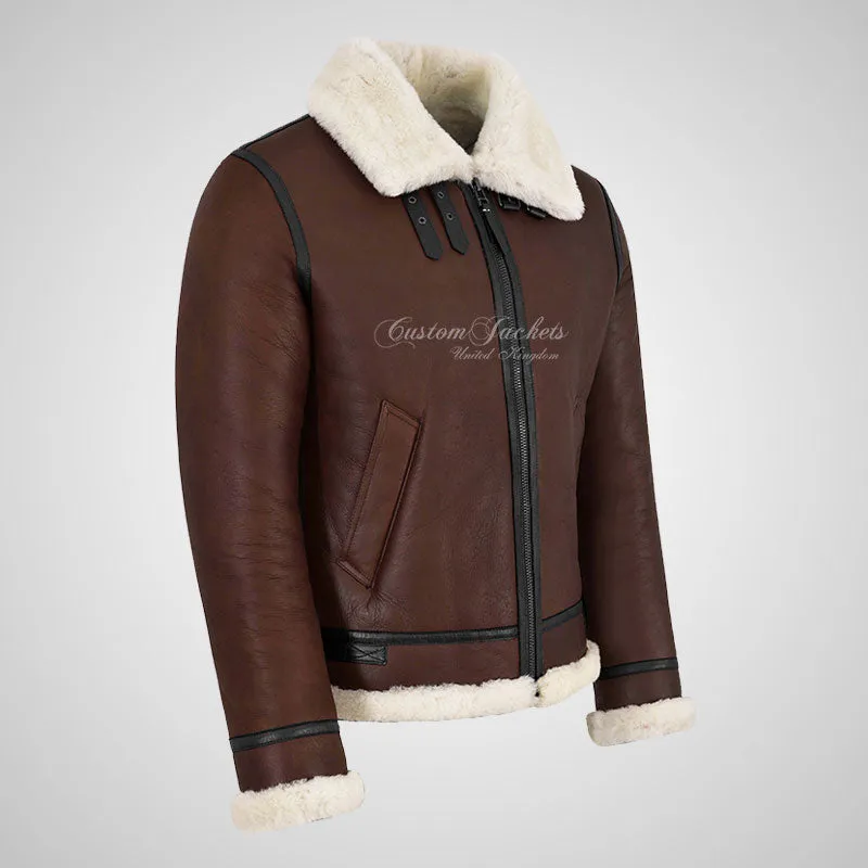 UMEA Men's Sheepskin Flying Jacket B3 Real Fur Shearling Jacket