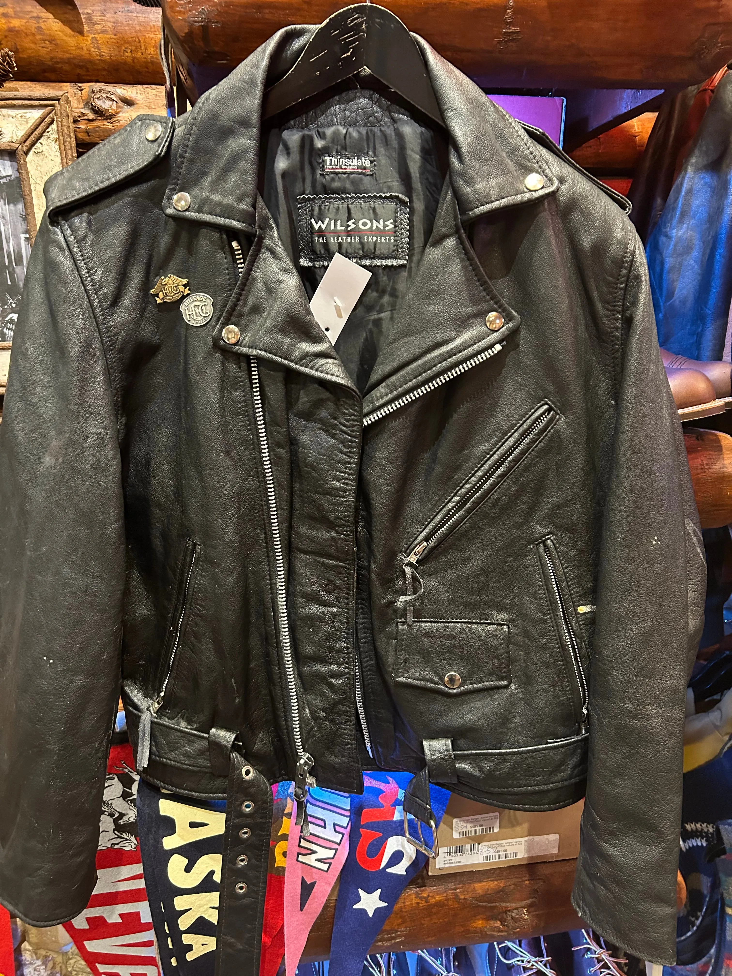 Vintage 80s Wilson's Biker Jacket Harley Pins, Medium