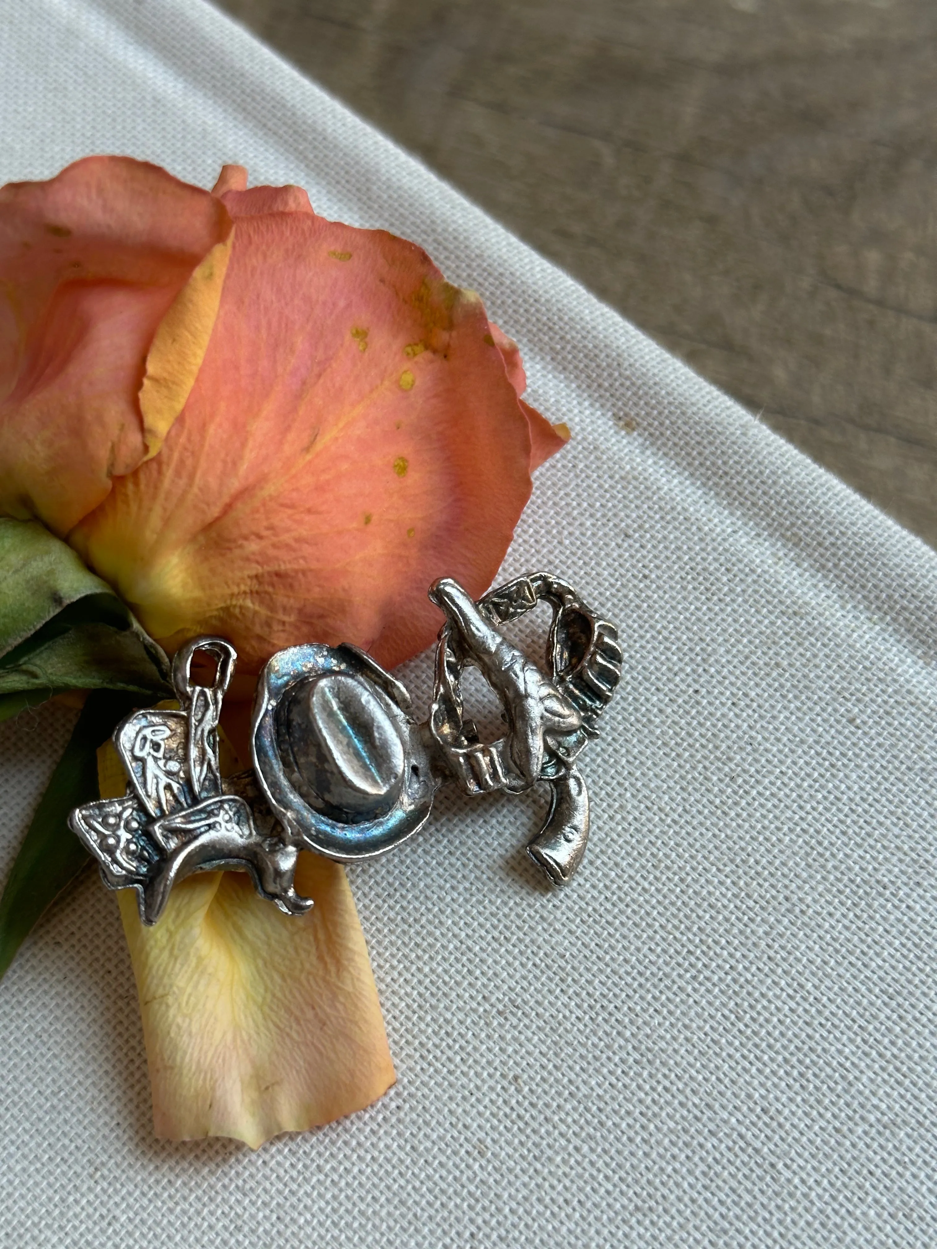 Vintage Silver Western Brooch