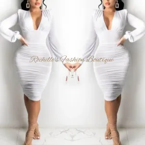White VNeck Long Sleeve Bodcone