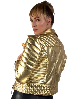 Women Designer Metallic Leather Motorcycle Biker Jacket