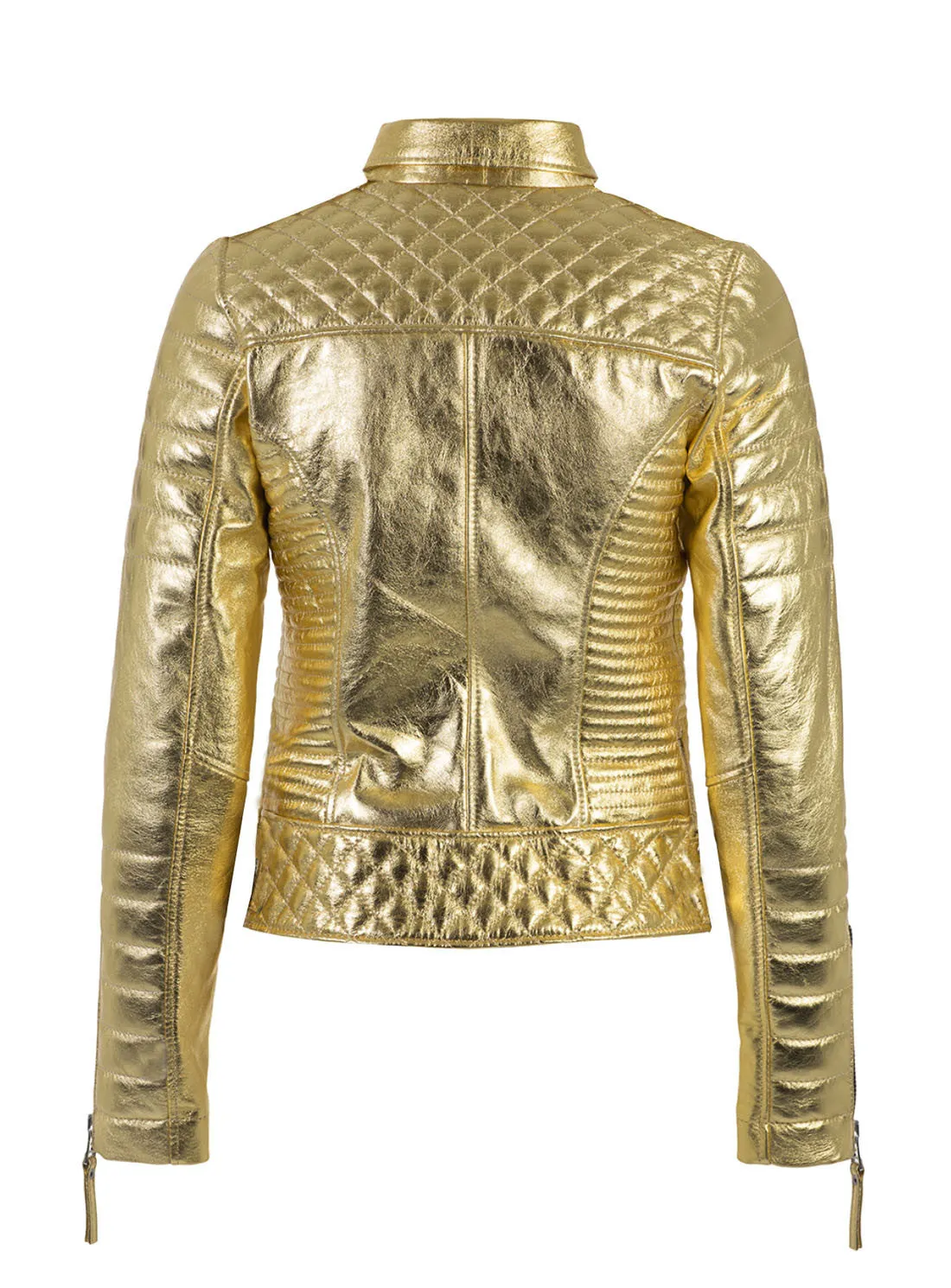 Women Designer Metallic Leather Motorcycle Biker Jacket
