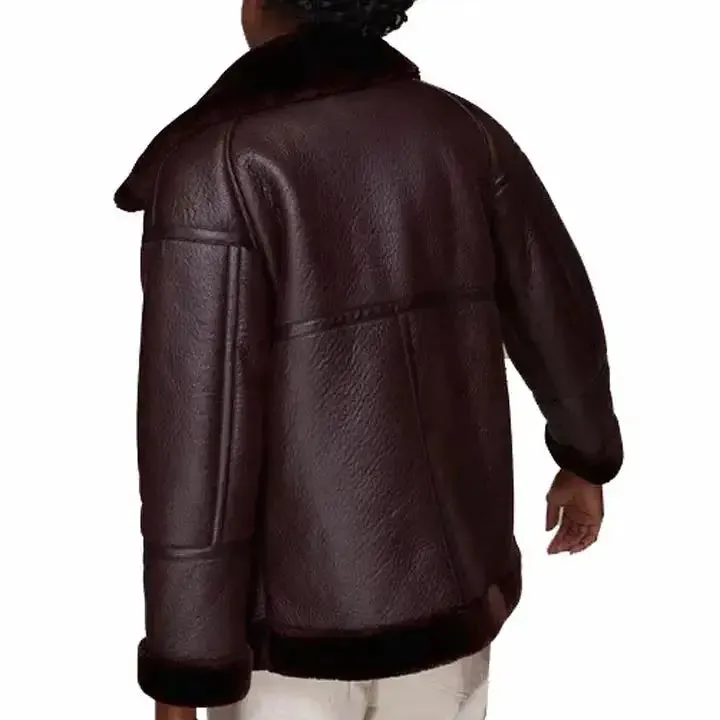 Women's Dark Maroon Faux Fur Shearling Biker Jacket - Stylish & Cozy