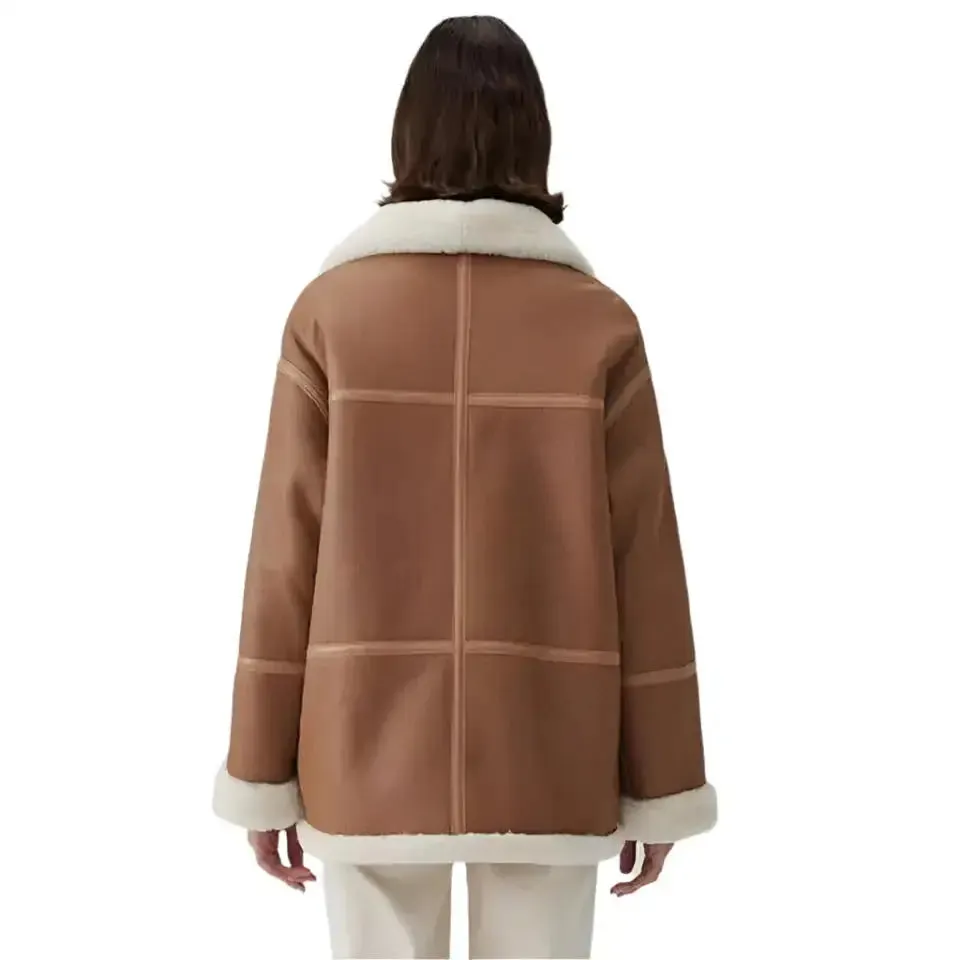 Women’s Sheepskin Brown Aviator Shearling Jacket – Warm & Stylish