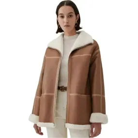 Women’s Sheepskin Brown Aviator Shearling Jacket – Warm & Stylish