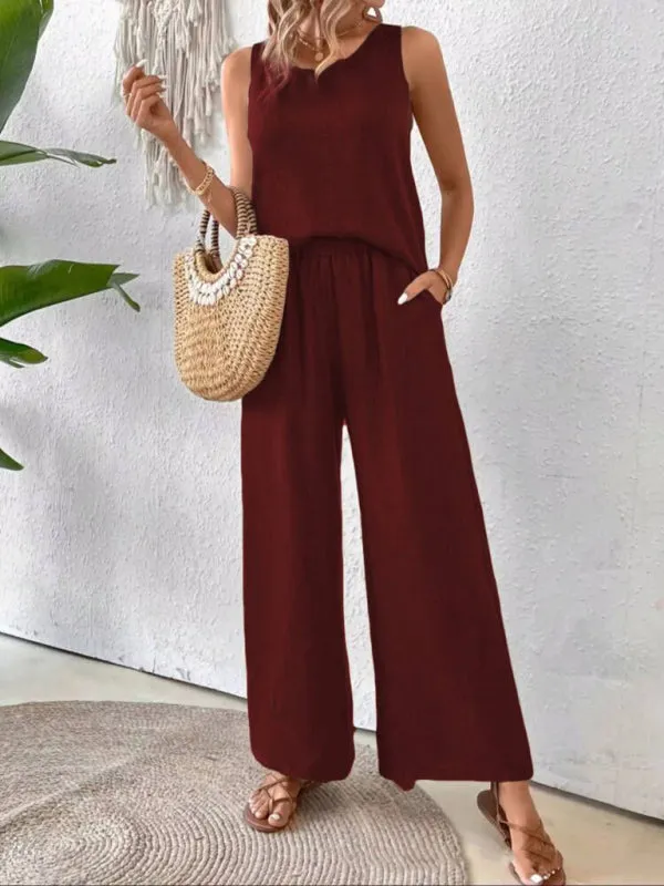 Women’s Two-Piece Pants Set with Sleeveless Top