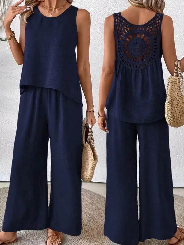Women’s Two-Piece Pants Set with Sleeveless Top