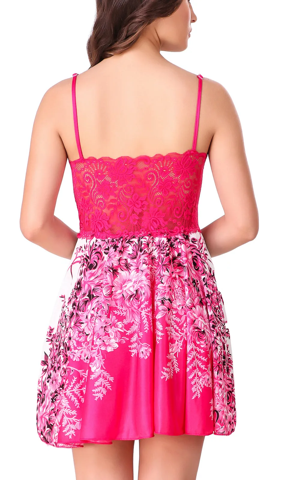 Xs and Os Women Floral Design Satin Nightwear with Lacework