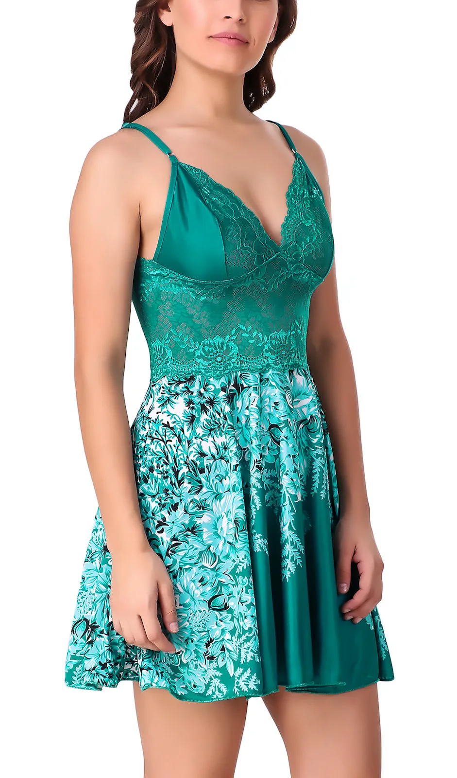Xs and Os Women Floral Design Satin Nightwear with Lacework