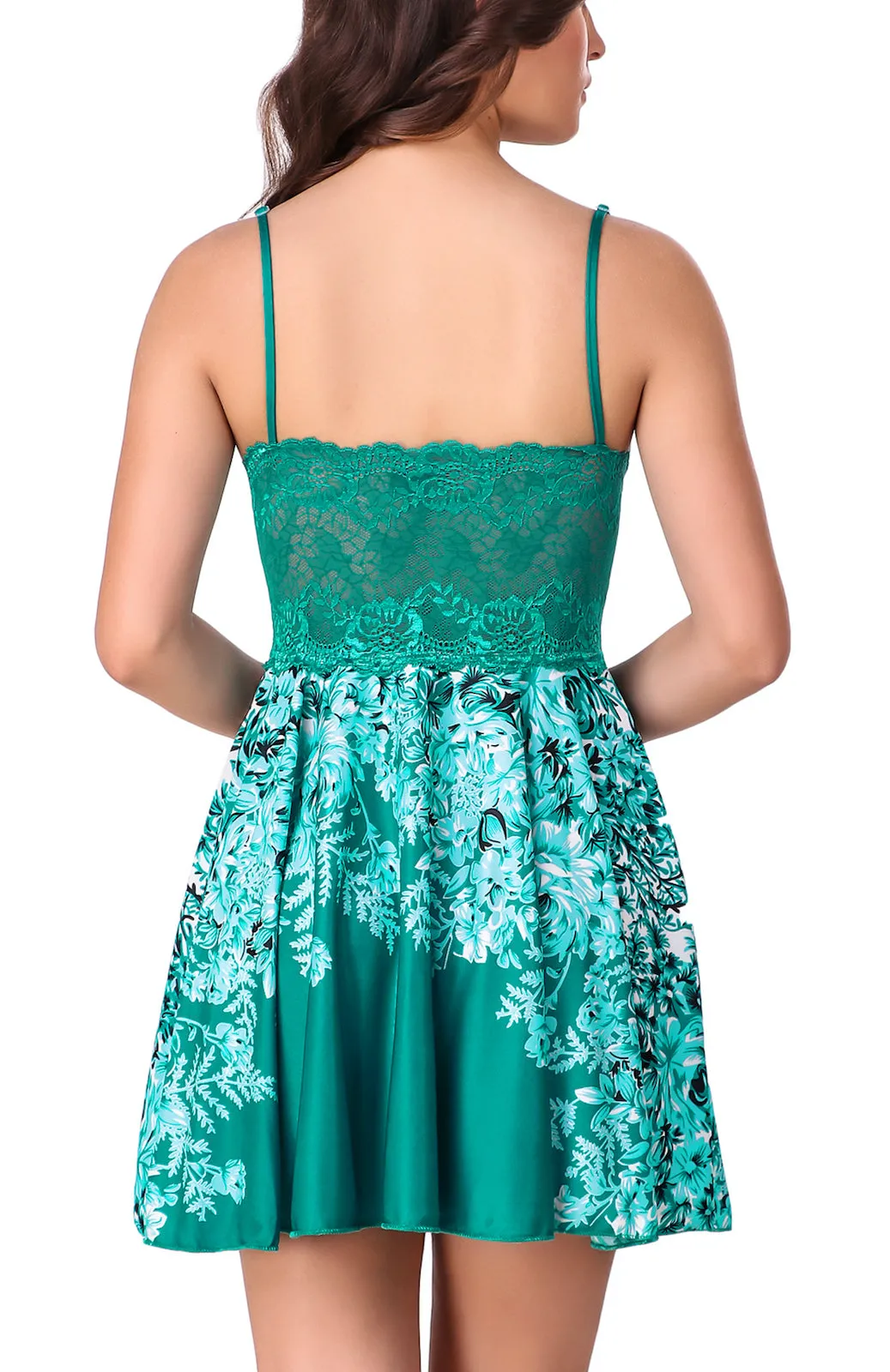 Xs and Os Women Floral Design Satin Nightwear with Lacework
