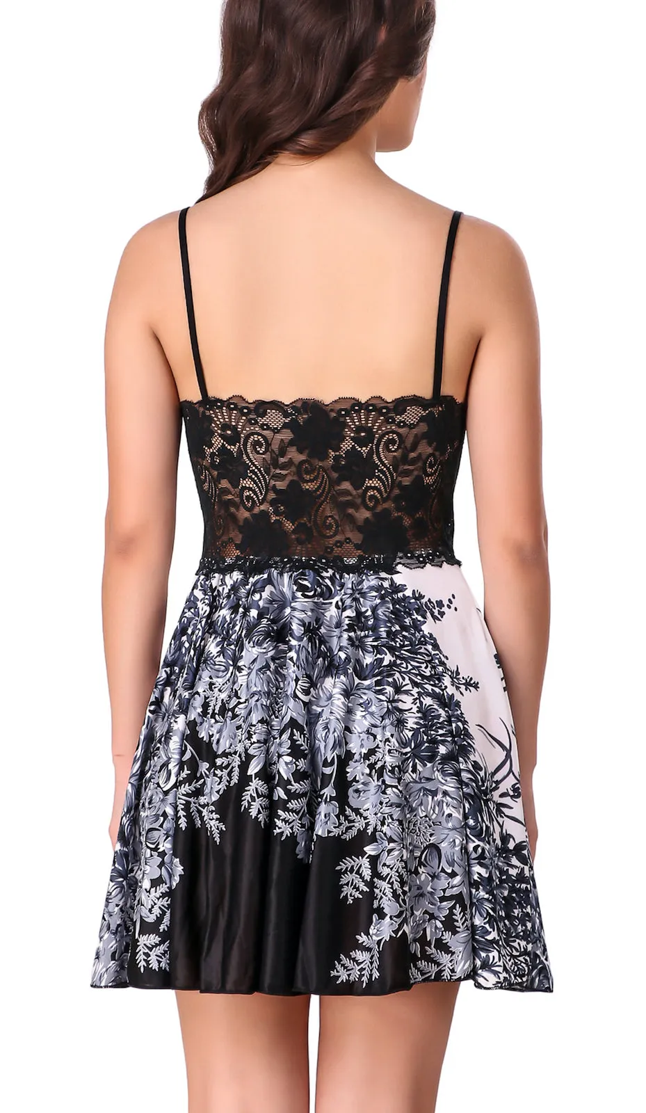 Xs and Os Women Floral Design Satin Nightwear with Lacework
