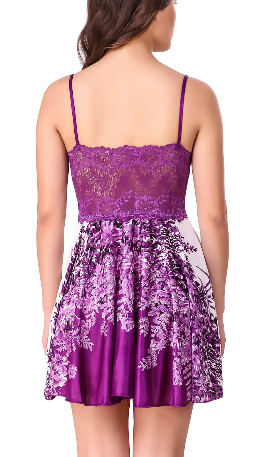 Xs and Os Women Floral Design Satin Nightwear with Lacework