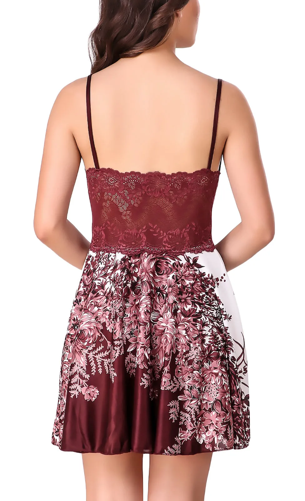Xs and Os Women Floral Design Satin Nightwear with Lacework