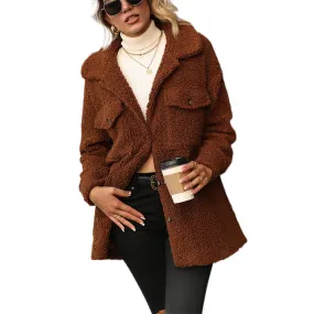 YESFASHION Lamb Wool Plush Button Jacket Style Warm Wool Coats